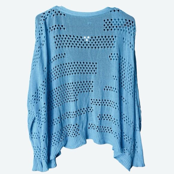 Women's Blue Open Knit Cardigan Open Front One Size Fits Most Boho Beachy - Picture 4 of 6